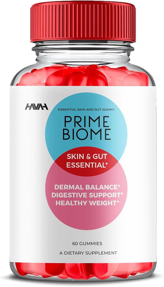 Prime Biome Gummies PrimeBiome Skin & Gut Support Gummy Formula, PrimeBiome Overall Health & Wellness Vitamin B12 B6 Folic Acid Support Supplement, Prime Biome Advanced Supplement Formula (60 Gummies)