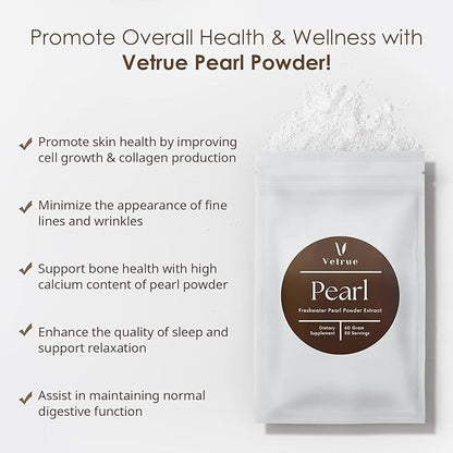 Pure Pearl Powder | 60 Grams |100% Natural Ingredients from Fresh Water | Non-GMO | Dietary Supplement with Calcium & Amino Acids (30 Servings)
