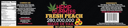 Hemp Gummies for Peace and Relaxation-High Potency Hemp Oil Gummys Peach-Fresh Full Flavor-Natural Hemp Edibles-for Back, Knees, Calm, Sleep, Discomfort-36 Large Rings-Made in USA