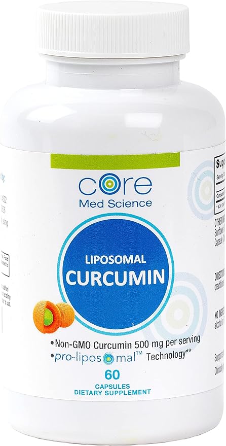 Core Med Science Liposomal Curcumin Capsules, 500mg - Pure Turmeric Extract Supplement - High Absorption Joint & Heart Health Support for Adults - Promotes Cognitive & Brain Health, Non-GMO (60 Count)