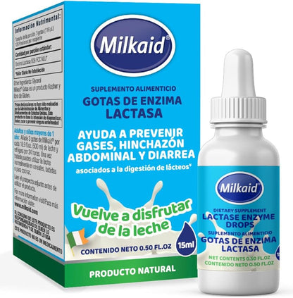 Milkaid Lactase Enzyme Drops for Lactose Intolerance | Prevents Gas, Bloating & Diarrhea | Fast Acting Dairy Digestive Supplement | Gluten Free & Vegetarian | No Artificial Flavor | 0.5 Fl Oz (3)