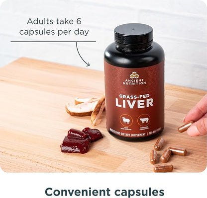 Ancient Nutrition Organ Supplements, Grass-Fed and Wild Organ Complex Capsules, Beef & Lamb Liver, Supports Healthy Blood, Gut, and Liver, 180 Ct