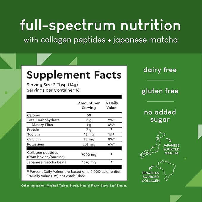 360 Nutrition Matcha Hydrolyzed Collagen Peptides Powder, Japanese Matcha Green Tea for Gut Health, Joint Support, Energy, Hair Skin & Nails, Gluten Free, Keto Friendly, Paleo, Non GMO (8oz (1 Count))