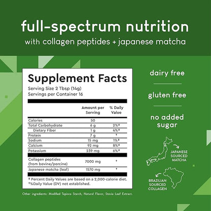 360 Nutrition Matcha Hydrolyzed Collagen Peptides Powder, Japanese Matcha Green Tea for Gut Health, Joint Support, Energy, Hair Skin & Nails, Gluten Free, Keto Friendly, Paleo, Non GMO (8oz (1 Count))