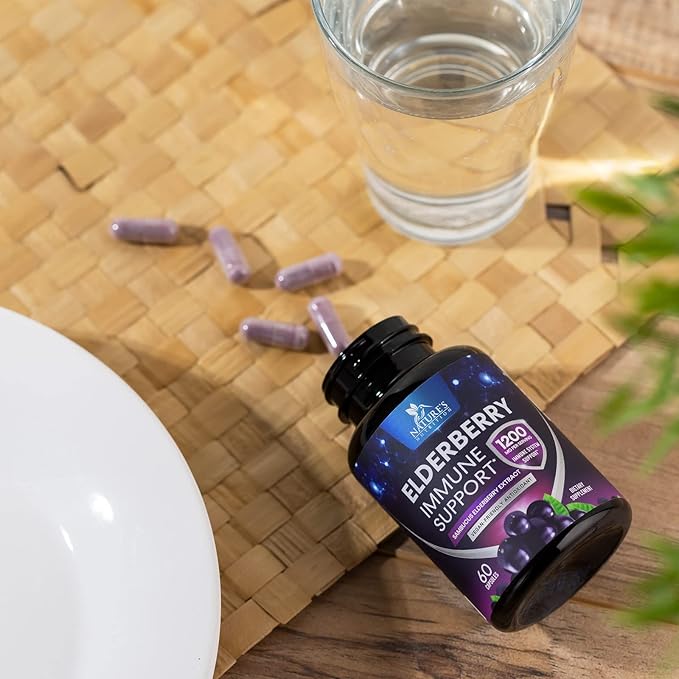 Elderberry Immune Support Extract Capsules - Daily Immune Support for Adults with Natural Sambucus Black Elderberry Antioxidant - No Sugar & Gluten Free Vitamin, Non-GMO Supplement - 60 Capsules