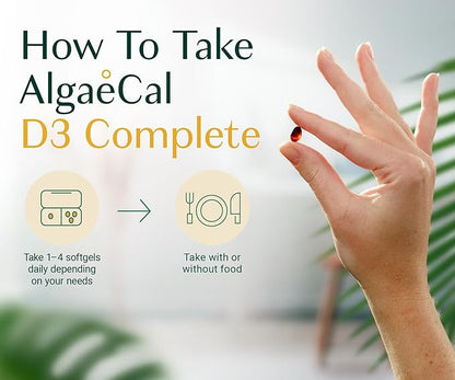 ALGAECAL 4-in-1 Vitamin D3 K2 Complete - ADK Vitamin Supplement, Enhanced Immune Support & Bone Health with D3 K2, A, & E - Whole Body Wellness & Bone Strength, 60 Easy-Swallow Softgels