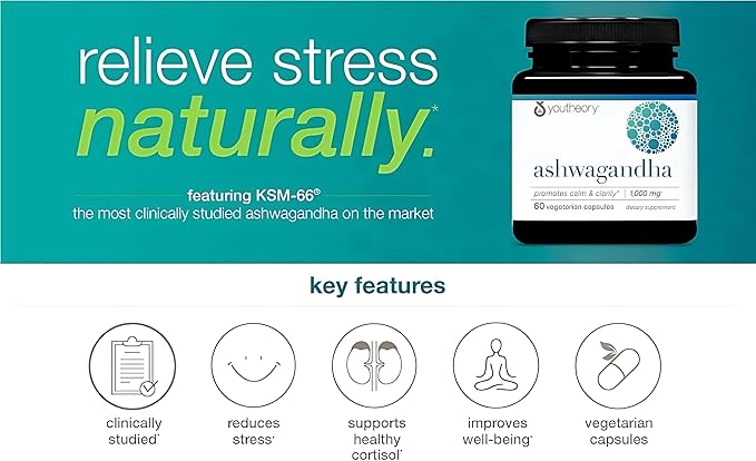 Ashwagandha Supplement Organic KSM-66 Ashwagandha Vegetarian Supplement 180 Capsules, 1000mg per Daily Serving, Help Support Healthy Stress Management Response, Clear