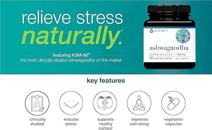 Ashwagandha Supplement Organic KSM-66 Ashwagandha Vegetarian Supplement 180 Capsules, 1000mg per Daily Serving, Help Support Healthy Stress Management Response, Clear