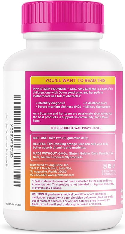 Pink Stork Premium Prenatal Gummy Vitamins with DHA, Folate, and Vitamin D - Multivitamin and Nutrient Blend for Neural Tube and Fetal Brain Development - Pregnancy Must Haves - 60 Vegan Gummies
