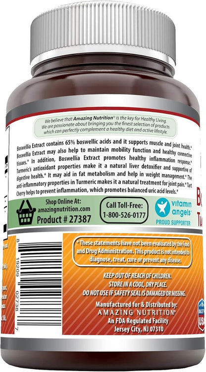 Amazing Formulas Boswellia Extract Turmeric and Tart Cherry 2400mg Veggie Capsules | Non-GMO | Gluten Free | Made in USA | Ideal for Vegetarians (120)