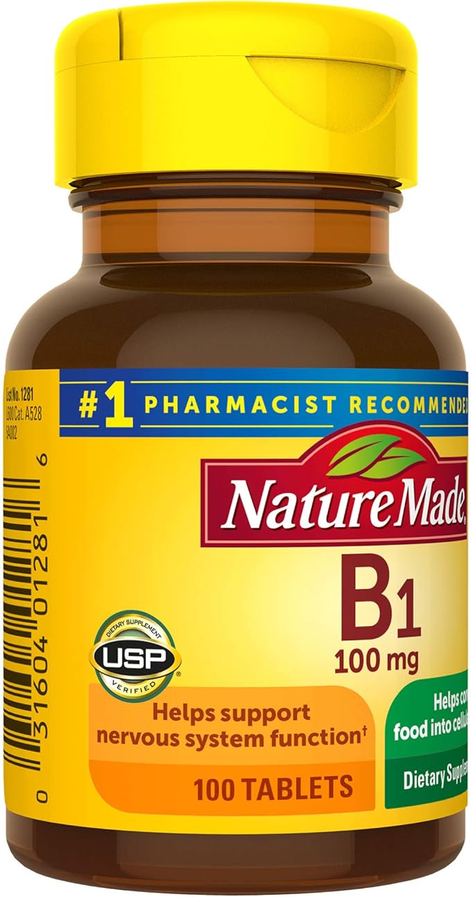 Nature Made Vitamin B1 100 mg, Dietary Supplement for Energy Metabolism Support, 100 Tablets, 100 Day Supply