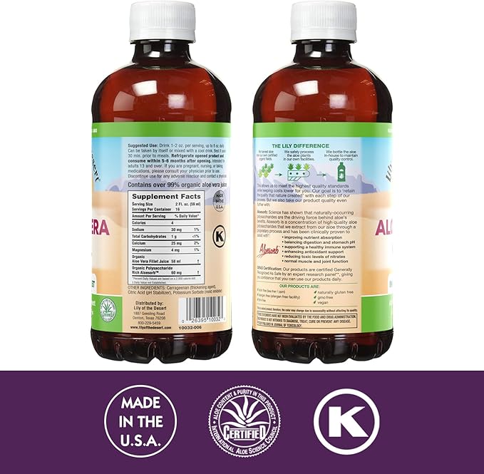 Lily Of The Desert Organic Aloe Vera Juice 2-Pack – Inner Fillet, Natural Gut & Digestive Support, Stomach Relief, 32 Fl Oz Ea