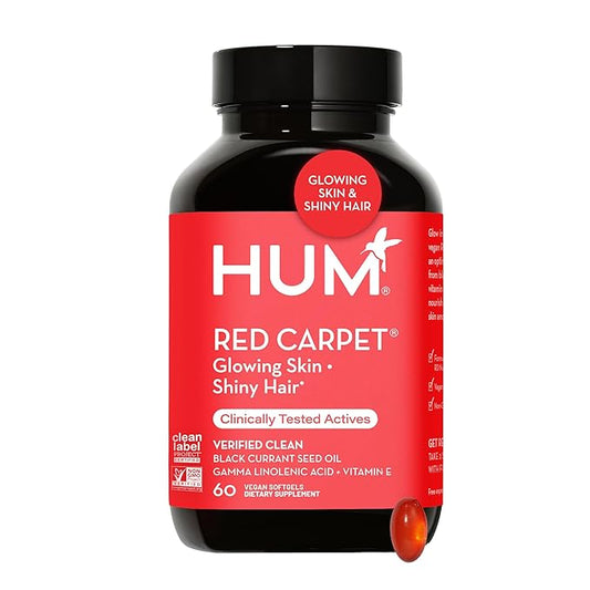 HUM Red Carpet - Skin & Hair Supplement - Black Currant Seed Oil for Glowing Skin & Strong Thicker Hair with Vitamin E & Omegas 3/6 - Hair Growth Vitamins for Women (60-Count)
