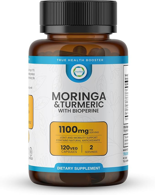 Moringa & Turmeric with BioPerine 10mg 95% Piperine – 1100 MG Joint Support Supplement with 95% Curcuminoids, 120 Vegan Capsules, USA-Made, GMP & UL-Certified
