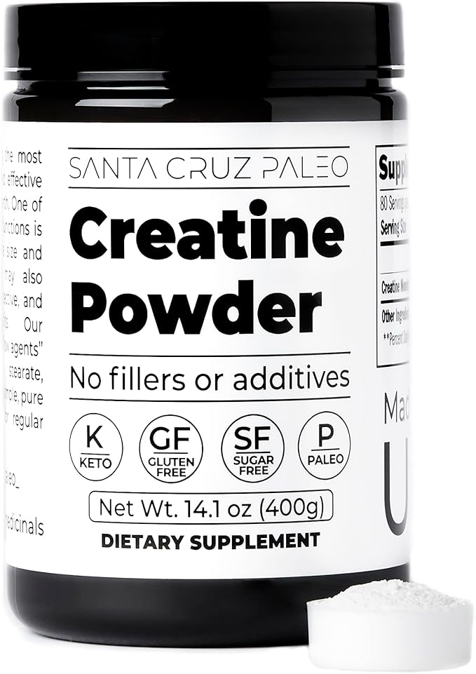 Santa Cruz Paleo Creatine Powder, Supports Muscle Growth & Energy, Gluten Free, Keto, Sugar Free, Paleo, No Fillers or Additives, Creatine Monohydrate Powder, 14.1oz, 80 Servings