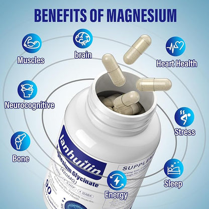 6-in-1 Magnesium Complex, 420mg Pure Magnesium Glycinate, Magnesium Supplement with GABA, 5-HTP, L-Theanine, L-Tyrosine, Vegetarian & High Absorption, 90 Capsules