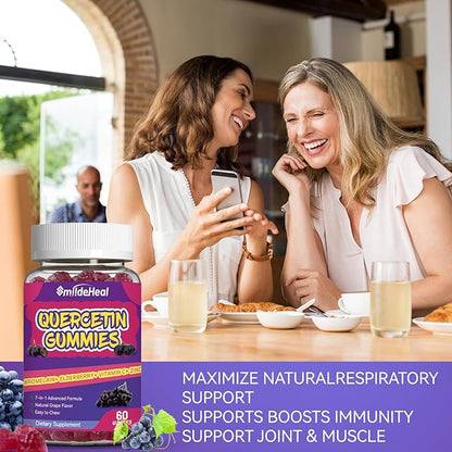 2 Pack Quercetin Gummies 1200MG, Quercetin Gummies with Bromelain, Zinc Vitamin C, Immune System Vegan Gummy for Adult & Kid, 120 Vegan