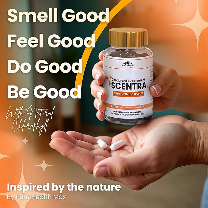 Scentra Deodorizing Supplement | Chlorophyll Capsules for Women and Men, Full Body Deodorant Pills | Natural Internal Odor Defeat Supplements, 60 Tablets for Breath, Underarm, Skin with Mint & Parsley