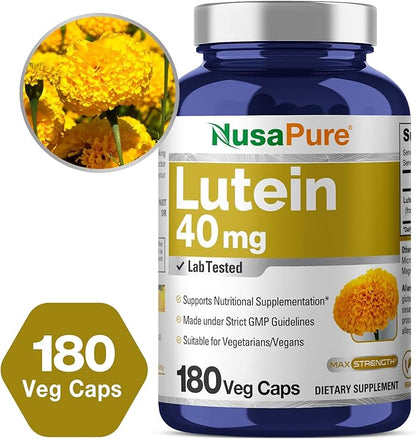 NusasPure Lutein 40mg 180 Veggie Capsules (Non-GMO, Vegan)
