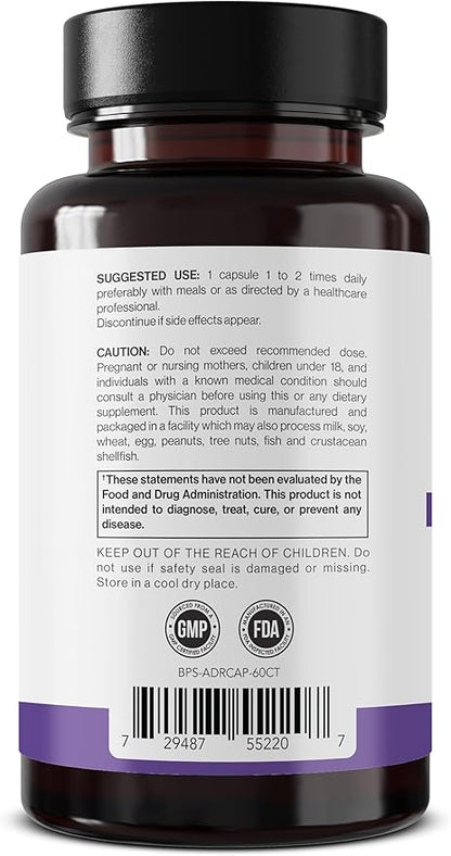 Better Place Supplements Adrenal Health & Support - 60 Capsules | Non-GMO Formula with L-Tyrosine & 200mg Ashwagandha | Supports Energy, Focus, Fatigue Relief (1)