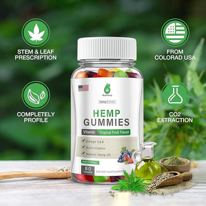 Hemp Gummies 3 Packs for Pain, Sleep, Anxiety - 100% Natural Organic Hemp Gummy Extra Strength High Potency with Pure Hemp Oil Extract Vegan Edible Bear Candy