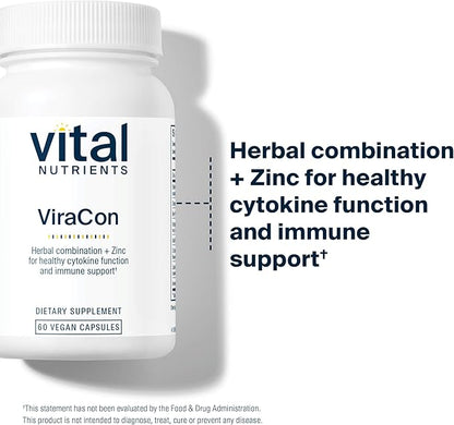 Vital Nutrients ViraCon | Vegan Immune Support Supplement* | Zinc, Elderberry, Licorice Root Extract, & Other Herbs for Comprehensive Immune Support | Gluten, Dairy, Soy Free | Non-GMO | 60 Capsules