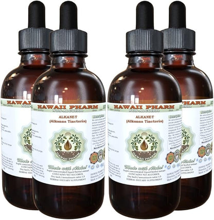 Alkanet Alcohol-Free Liquid Extract, Alkanet (Alkanna Tinctoria) Dried Root Glycerite Hawaii Pharm Natural Herbal Supplement 4x4 oz