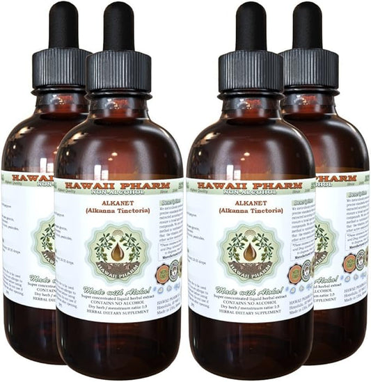 Alkanet Alcohol-Free Liquid Extract, Alkanet (Alkanna Tinctoria) Dried Root Glycerite Hawaii Pharm Natural Herbal Supplement 4x4 oz