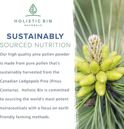 Holistic Bin Organic Pine Pollen Powder Pharmaceutical Grade, Wild Harvested, Golden Canadian Pine Pollen | Non GMO, No Additives | Pure Pollen Supplement Made from The Lodgepole Pine Tree, 20 g
