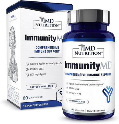 1MD Nutrition ImmunityMD - Immune Health Probiotic | Potent, Doctor-Selected Probiotic Strains with Prebiotic - Promote Overall Immune System Strength, Reduce Everyday Stress | 60 Capsules (2 Pack)