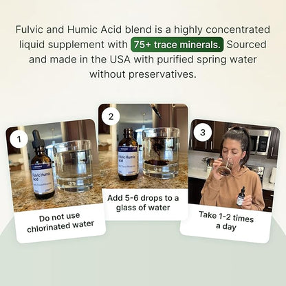 Fulvic Humic Acid Ionic Trace Minerals with Electrolytes Liquid Supplement. Plant Derived Mineral Drops, 75+ Trace Minerals for Energy Boost and Hydration. Up to 8 Months Supply. 2oz.