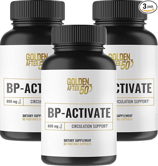 Golden After 50 BP-Activate - Nitric Oxide Supplement with Essential Amino Acids - Blood Circulation and Heart Health Support Supplement - 3 Bottles - 800mg L Arginine, AAKG, L Citrulline