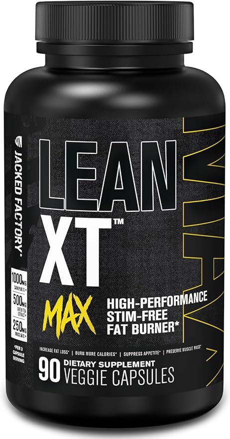 Jacked Factory Lean-XT Max - High-Performance Stim-Free Fat Burner with Carnipure, Green Tea Extract, InnoSlim, & ForsLean for Increased Metabolism, Weight Loss, & Appetite Suppression - 90 Count