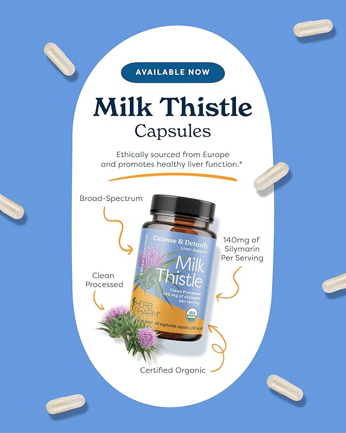 Herb Pharm Milk Thistle Seed Extract w/140 mg Silymarin for Liver Support - 60 Vegetarian Capsules
