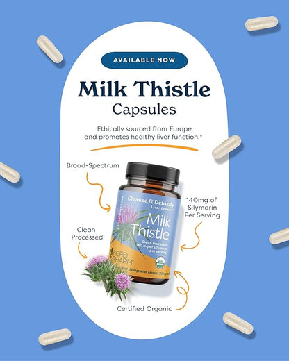 Herb Pharm Milk Thistle Seed Extract w/140 mg Silymarin for Liver Support - 60 Vegetarian Capsules