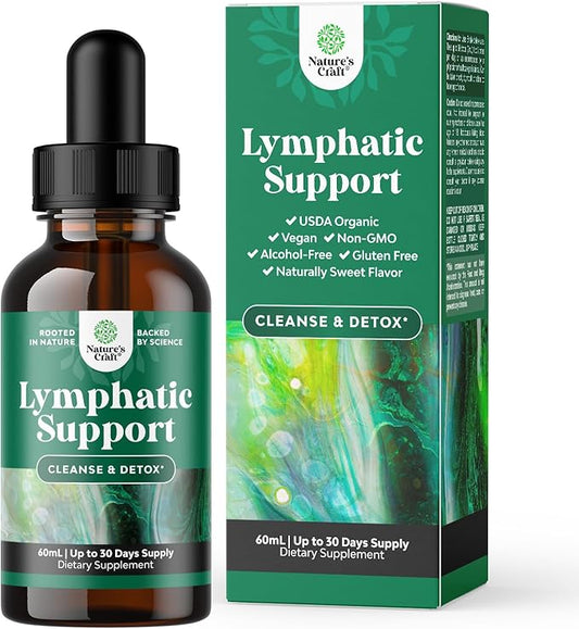 Certified Organic Lymphatic Drainage Drops - Herbal Lymphatic Cleanse and Immune Support Supplement with Echinacea Goldenseal & Red Clover Extract - Vegan Non GMO Alcohol and Sugar Free - 30 Servings