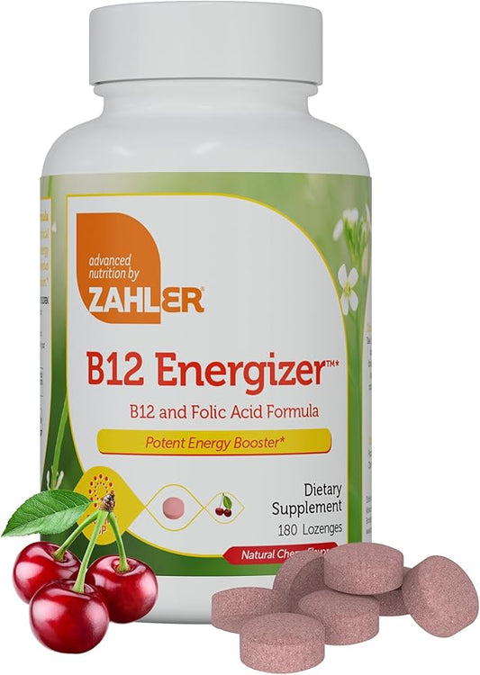 Zahler Energizer Vitamin B12-5000 mcg Vitamin B12 - Natural Cherry Flavor Dissolvable Lozenges - Kosher Gluten Free Non-GMO B12 Vitamins 5000 mcg, Energy Boost, Made in USA (180 Count)