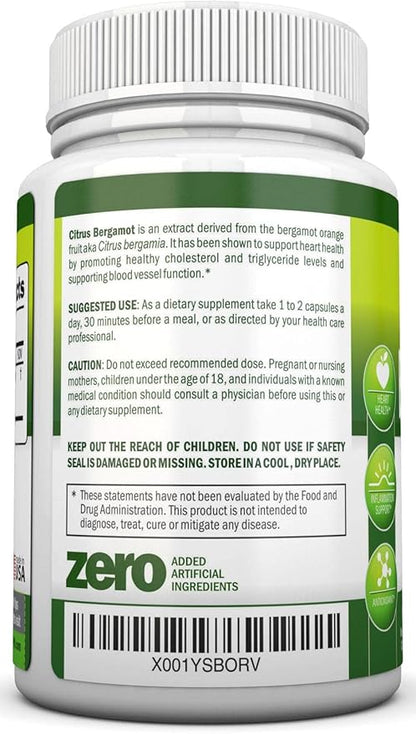 Citrus Bergamot - 500 mg - 90 Vegetarian Capsules - 38% Polyphenols - Natural Premium Quality Citrus Bergamot Extract - Promotes Healthy Triglyceride Levels