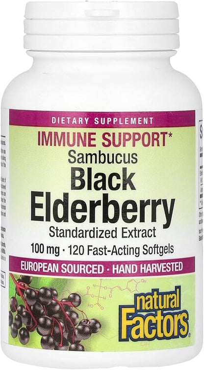 Natural Factors Black Elderberry, 100 mg, 120 Fast-Acting Softgels
