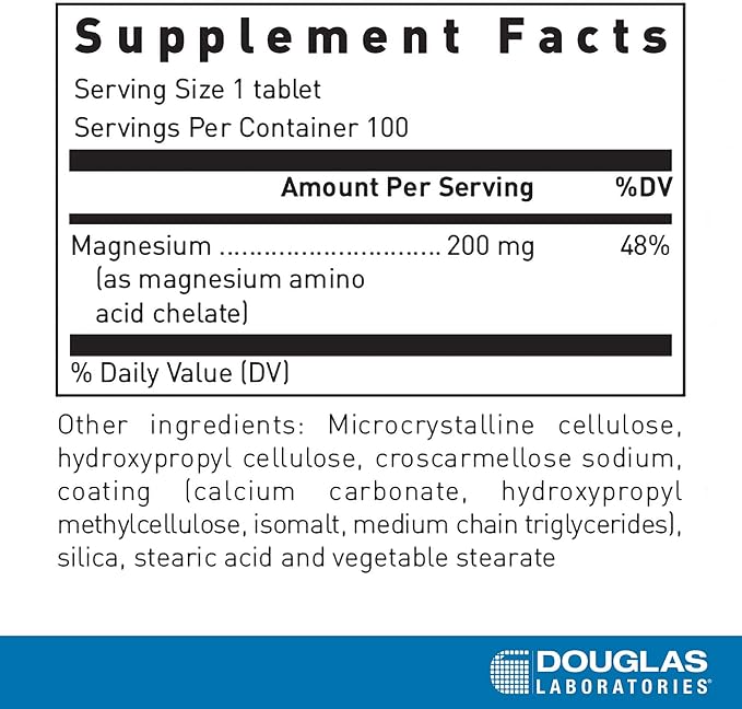 Douglas Laboratories Amino-Mag 200 | Magnesium Supplement to Support Normal Heart Function, Bone Formation, and Muscles* | 100 Tablets