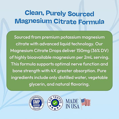 Magnesium Citrate Liquid Supplement – Bioavailable 150 mg Magnesium Supplement – Vegan, Faster Absorption than Citrate Capsules & Pills – Contains Heart & Nerve Nourishing Minerals (Mixed Berry, 60mL)