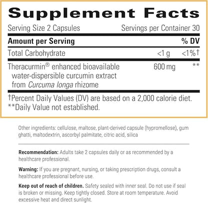 Integrative Therapeutics Theracurmin HP - High Absorption Turmeric & Curcumin Supplement - 27x More Bioavailable - Relief of Minor Discomfort Due to Occasional Overuse* - Vegan - 60 Capsules