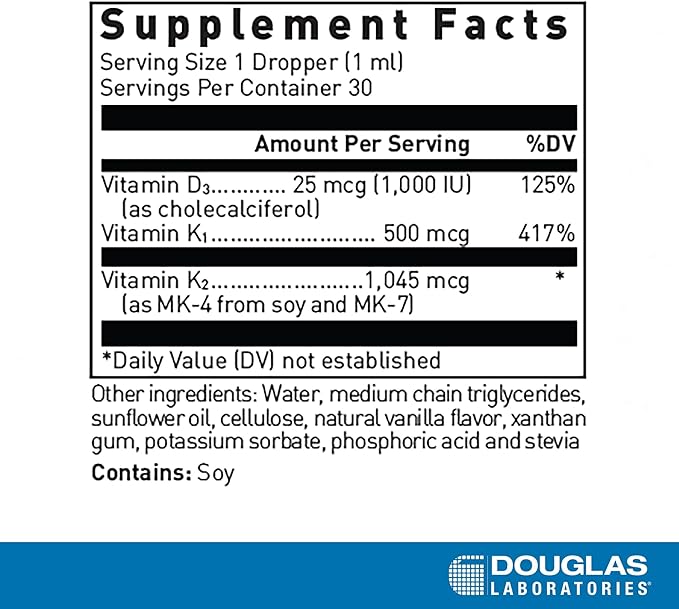 Douglas Laboratories - Liquid D & K - Vitamins K-1, K-2 and Vitamin D3 to Support Optimal Bone Health - 1 fl. oz. - Natural Vanilla Flavor