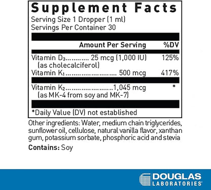 Douglas Laboratories - Liquid D & K - Vitamins K-1, K-2 and Vitamin D3 to Support Optimal Bone Health - 1 fl. oz. - Natural Vanilla Flavor
