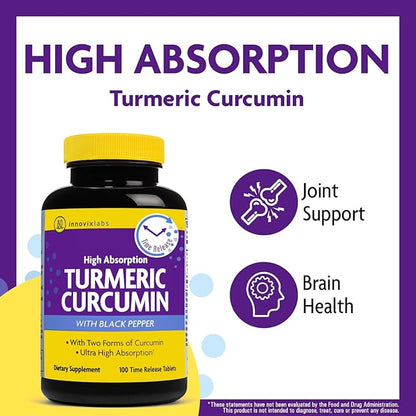 InnovixLabs Turmeric Curcumin with Black Pepper Extract - High Absorption Tumeric and Curcumin Supplements with BioPerine, C3 Reduct & Curcumin C3 Complex, Time Release Turmeric Supplement - 100 ct