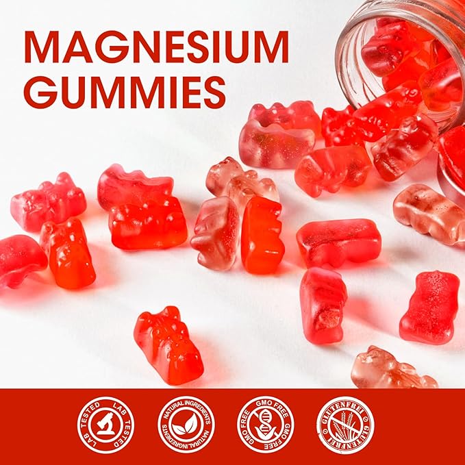 Magnesium Gummies 600mg High Strength - Fruity Flavors Gummy Bear, Healthy Mineral Supplements Promotes Muscle, Energy & Digestion