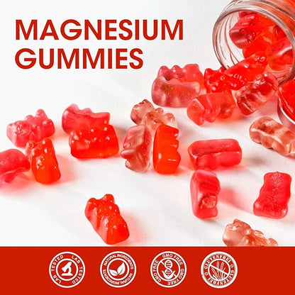Magnesium Gummies 600mg High Strength - Fruity Flavors Gummy Bear, Healthy Mineral Supplements Promotes Muscle, Energy & Digestion