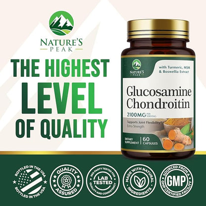 Glucosamine Chondroitin MSM Complex – Joint Supplement with Turmeric, Boswellia & Quercetin – Advanced Formula for Knee, Back, Hand & Hip Discomfort – Mobility & Flexibility Support – 60 Capsules