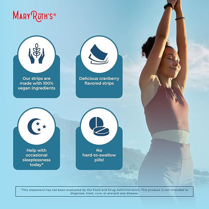 Sleep Dissolving Strips by MaryRuth's | L Theanine | Chamomile Flower | Melatonin 5mg | Valerian Root | Vitamin B6 | Sugar Free | Cranberry Flavor | Vegan | Gluten Free | Dairy Free | 30 Count
