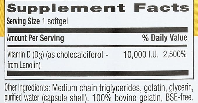 Country Life Vitamin D3, High Potency, Non-Fish, 10,000 IU, 200 Softgels, Certified Gluten Free